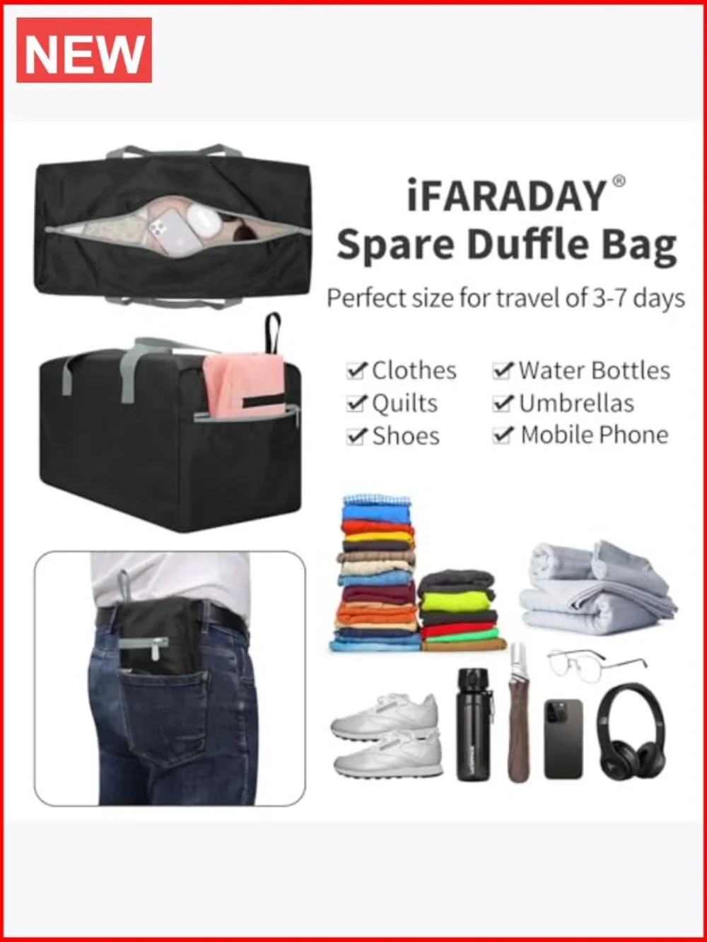 35L Foldable Duffle Bag - Lightweight Travel Duffel